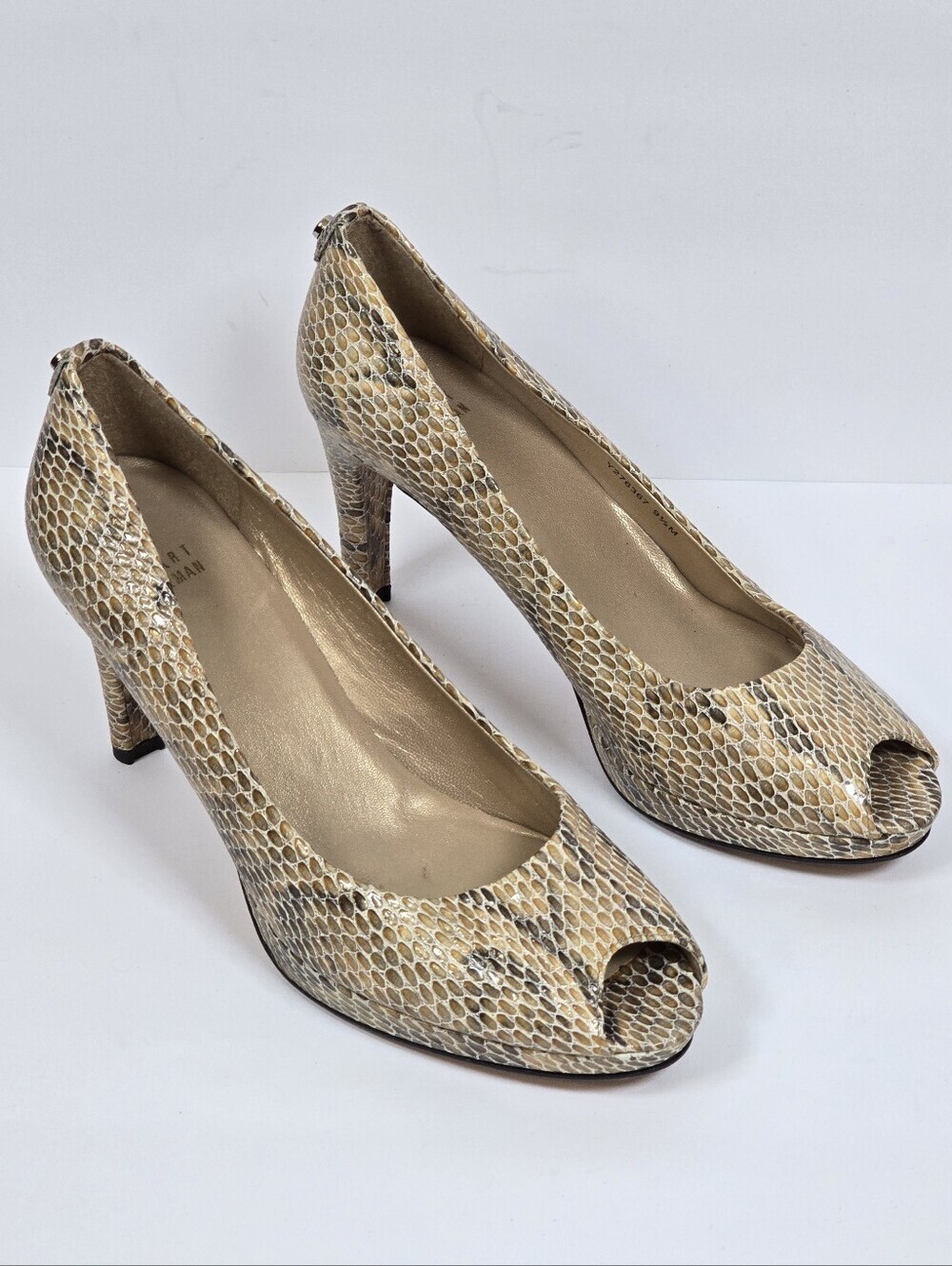 Stuart Weitzman Multicolor Python Embossed Leather Peep Toe Snakeskin Pumps 9.5